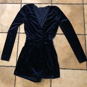 Long sleeve blue shorts romper